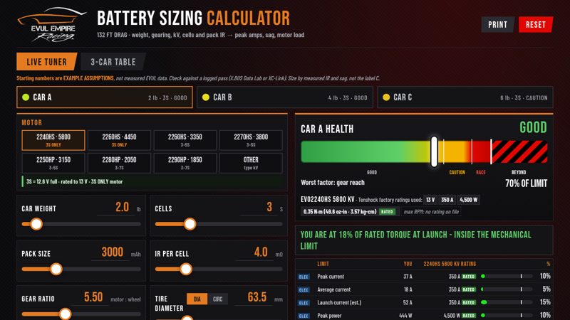 BATTERY SIZING calculator screenshot